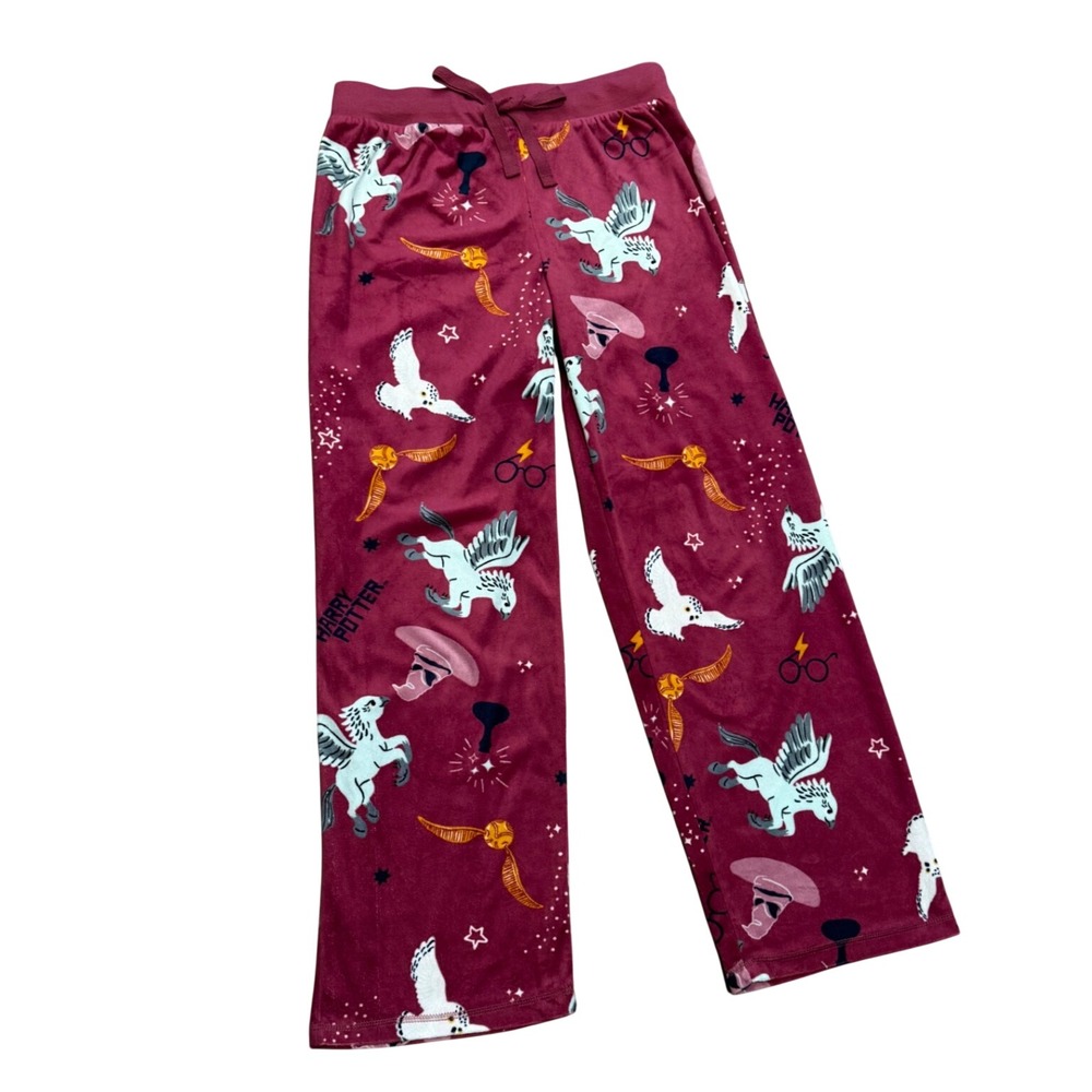 Harry Potter Wizarding World Burgundy Fleece Pajama Pants Buckbeak Hedwig Medium